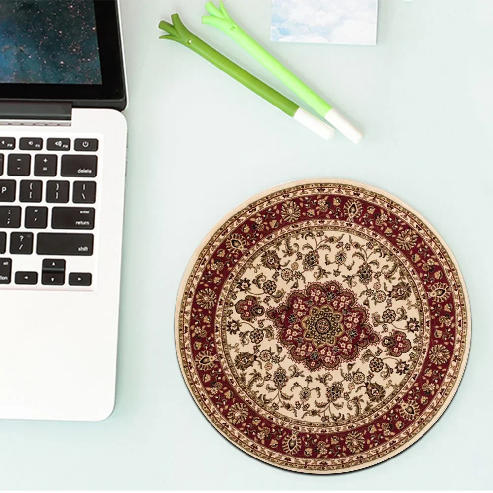 Round Mini Persian Carpet Pattern Mouse Pad Table Rug Anti-slip Mat Desktop 22x22cm Game Computer Mat Gaming Keyboard Gamer Rugs: Navy Blue