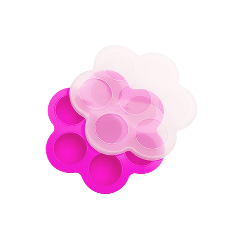 Contenedor de comida para bebé, caja de almacenamiento de frutas y leche materna, bandeja de silicona para congelador, contenedor de comida para bebé, 7 rejillas: Rose Red