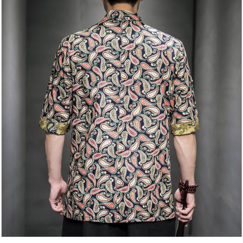 Mens Hemden Kleid der Halben Hülse verlieren passen Sommer Männer Chinesischen Hemd Blume Gedruckt Cheongsam Männer Jahrgang Chinesische Kung Fu hemd