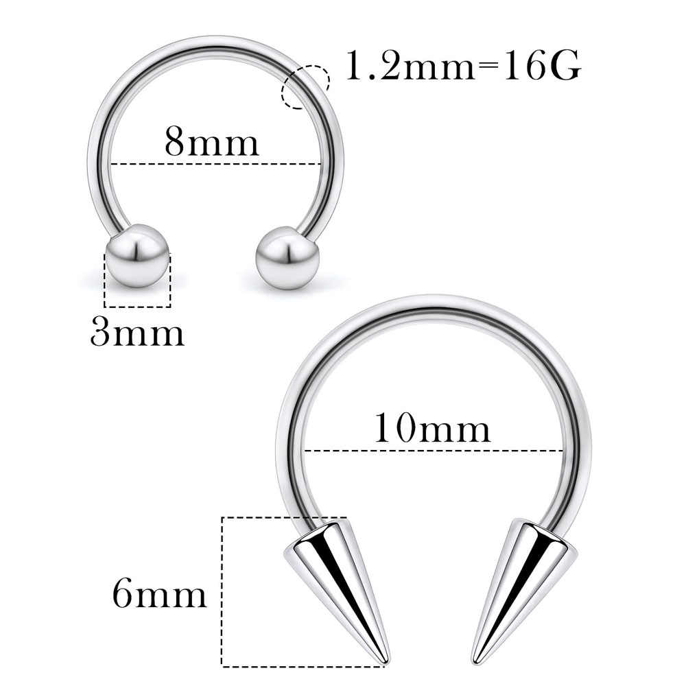 1Pcs Spike Septum Rings 16G Surgical Steel Piercing Jewelry Vertical Snake Bite Jewelry Lip Rings for Women Men 8mm/10mm