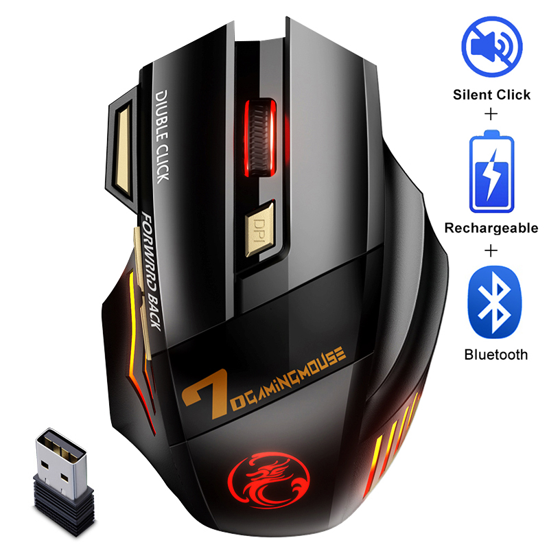 Bezprzewodowa mysz akumulatorowa dla graczy do komputera Mysz do gier RGB Mysz Bluetooth USB Cicha, ergonomiczna mysz do laptopa PC