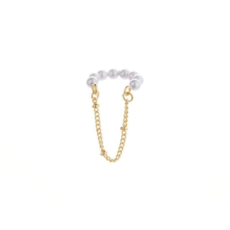 Imitation Pearl Tassel Chain Non Pierced Ear Clip Earring for Women 1PC Chic Kpop Ear Cuff Helix Orbital Girlish Jewelry EF017: Gold-color