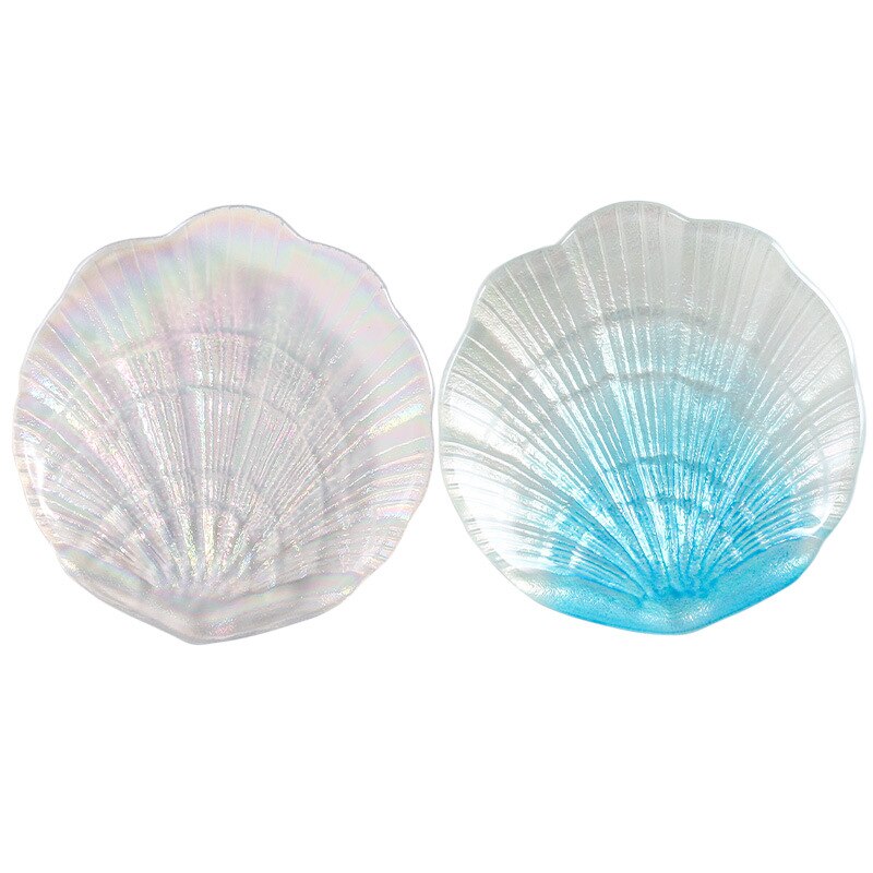 Colorful glass plate sea shell fruit plate European tray snack plate dessert tray cute plates cake plate fruit plate
