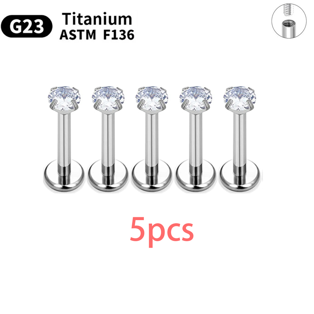 5/50 Uds G23 Ttianium Piercing Labret labio Stud 16G hilo interno pendiente oreja Nasal clavo Tragus cartílago hélice Daith cuerpo