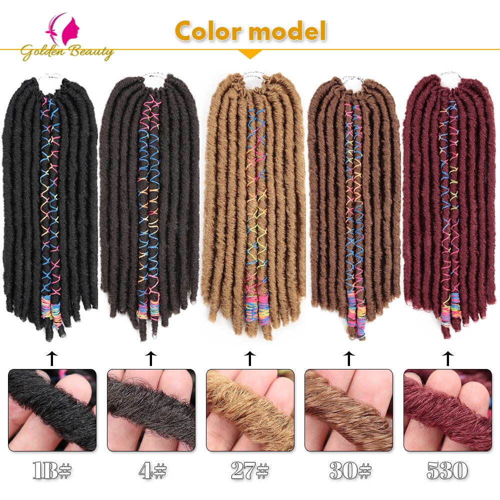 Golden beauty 18 " lange faux locs syntetiske flette hår extensions bløde hæklede fletninger hår med farve linje dreadlocks styles