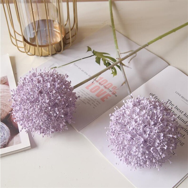 5pcs Artificial Alliums Stem Plastic Colorful Giant Onion Ball Flower Branch for Wedding Centerpieces Floral Decoration: Purple