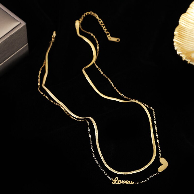 Klassieke Perzik Hart Dubbele Gouden Titanium Staal Korte Ketting Voor Vrouw Mode Sexy Meisje Sleutelbeen Keten Koreaanse Luxe Sieraden