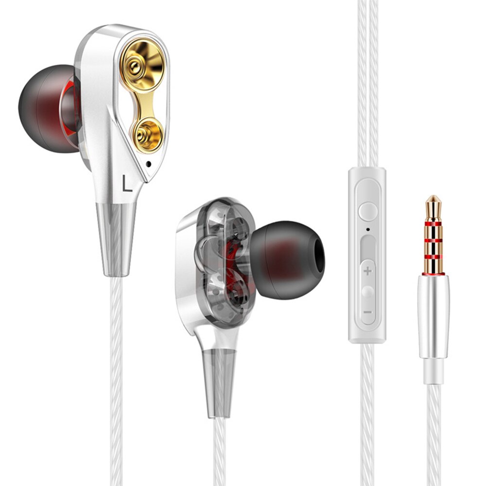 Auriculares estéreo 4D para música, audífonos de graves fuertes, HIFI, controlador Dual, deportivos, con cable de 3,5mm, con micrófono: Blanco