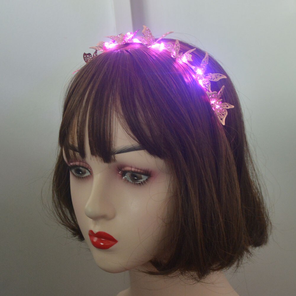 LED Light Up Blinking Butterfly Headband Hollow Metal Hairband Alloy Tiara Headpiece Hair Accessories for Women Girls Gold