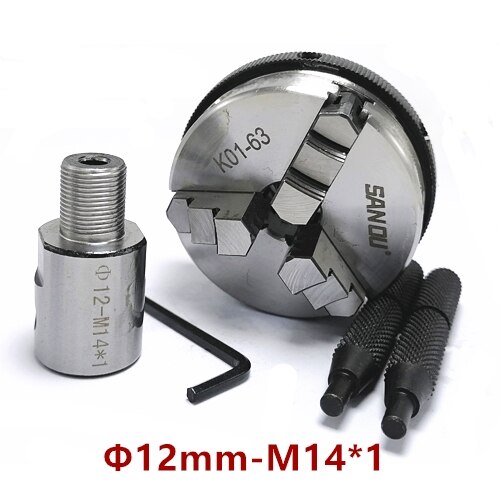 3 kiefer K01-63 spannfutter Drehmaschine Futter 63mm Sicherheit Mini Drehmaschine Spannfutter 3-kiefer Selbst Zentrierung Futter + anschluss stange M14 * 1 Gewinde: K01-63-12mm