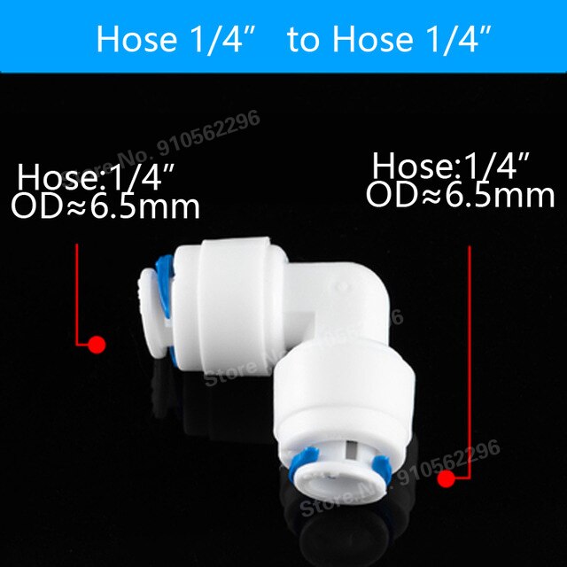 RO Water Hose Connection Straight Elbow Tee Cross 1/4" 3/8" Coupling Plastic Quick Pipe Fitting Reverse Osmosis Connector: L-1l4-1l4