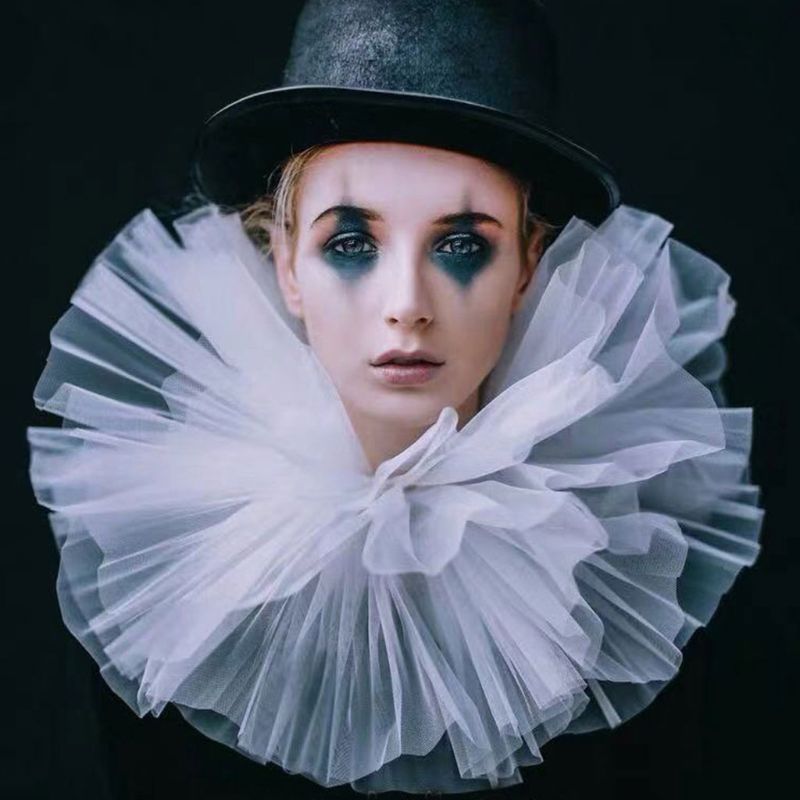 Frauen Jahrgang Gittergewebe Nacken Halskrause Abnehmbare Tüll Rüschen Kragen Renaissance-viktorianisches Halloween Cosplay Kostüm Clown Halsband