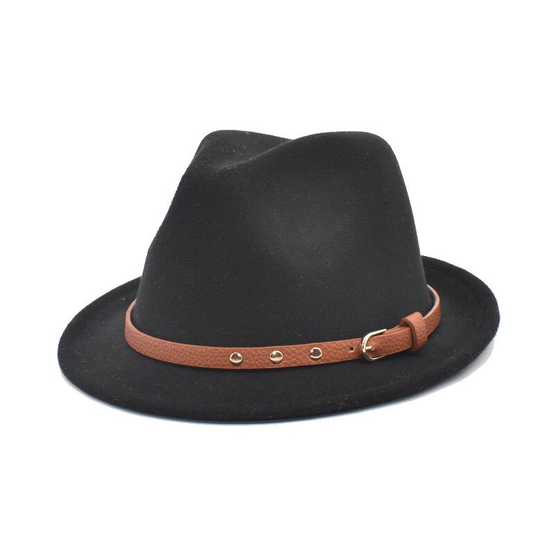 Casquette de Jazz pour homme, chapeau solide, Vintage, en feutre, collection automne et hiver: Black