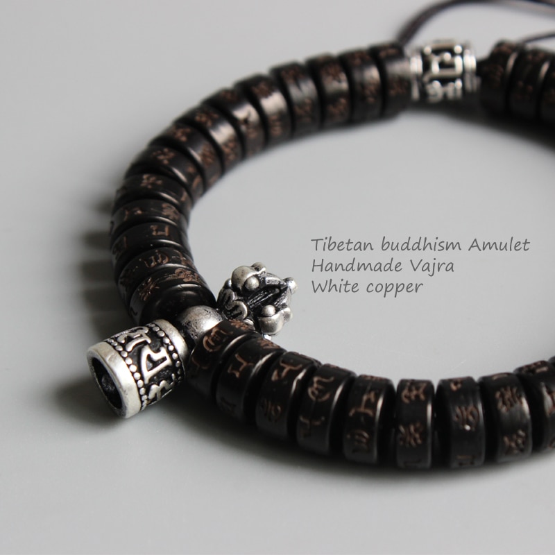 Eastisan Tibetan buddhism Vajra Charm Natural Coconut shell beads OM Mani Padme Hum Bracelet For Man Women Handmade