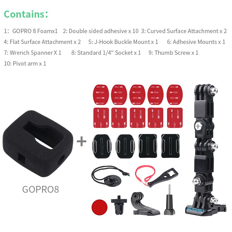 Adaptador de montaje de soporte frontal y lateral para casco, reducción de ruido y viento, esponja a prueba de viento para GoPro Hero 9/8/7/6/5, accesorio negro para Go Pro: Hero 8