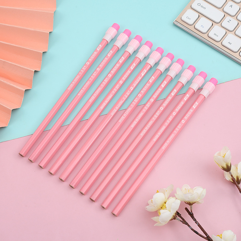 10 Stks/partij Schets Potlood Houten Lood Potloden Hb Potlood Met Gum Voor Kinderen Tekening Potlood School Schrijven Briefpapier Suppl: 10 pcs pink
