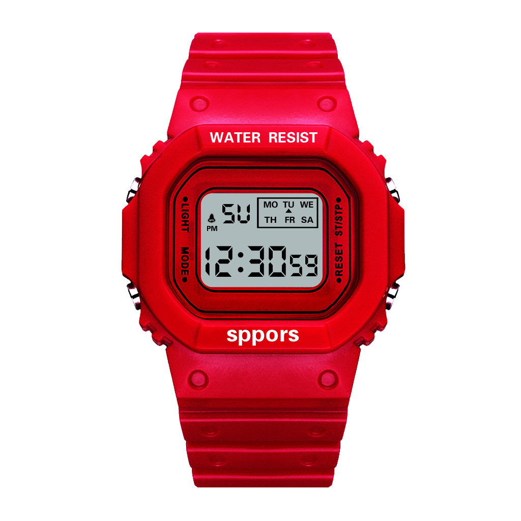 LED Digital Watch Crystal Square Women Watches PCV / F91W Steel Strap Sports Watches Electronic Wrist Band Clock Students: Red -C