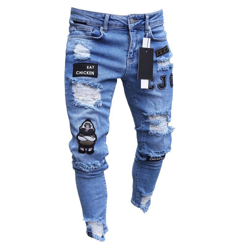 Heren Skinny Ripped Jeans Grid Bedelaar Patches Slim Fit Stretch Casual Denim Potlood Broek Schilderen Jogging Broek: D807 Blue / S