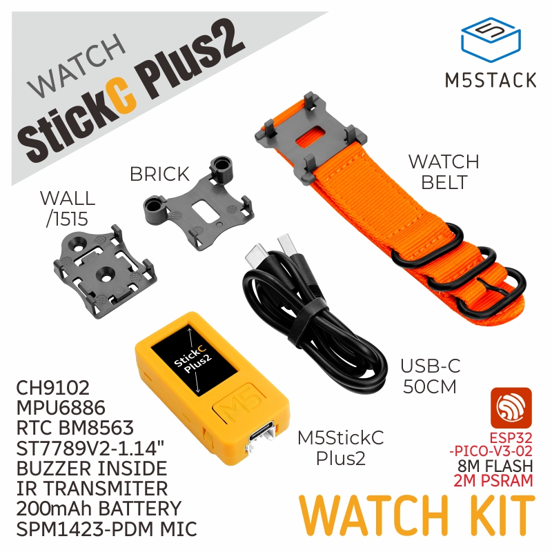 M5Stack Oficial M5StickC PLUS2 con Accesorios de Reloj ESP32-PICO-V3-02 Mini Kit de Desarrollo IoT Controlador BLE y WiFi IoT