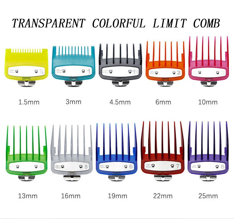 10pce Hair Clipper Limit Comb Guide Attachment Size Barber Replacement 3/6/10/13/16/19/22High /25/1.5/4.5mm: 10 Transparent color