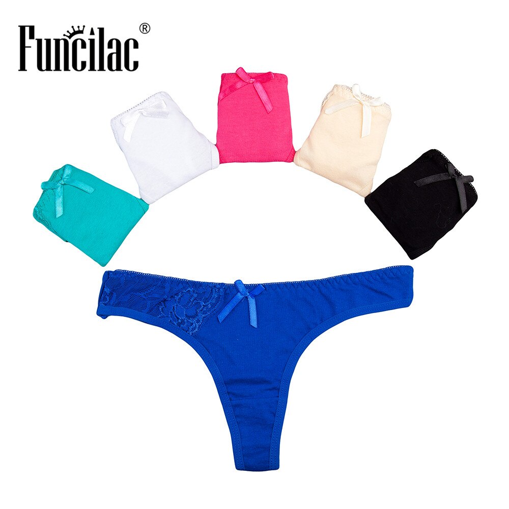 FUNCILAC Sexy Women Thongs and G Strings Cotton Panties Micro Tangas Culotte Femme Coton Woman Panties Underwear 5 pcs/Lot