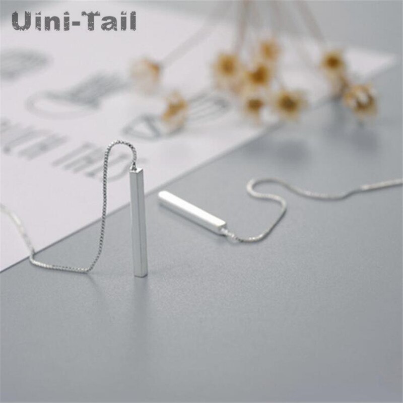 Uini-Tail 925 sterling silver rectangular geometric ear line personality tassel simple temperament sweet long ear line