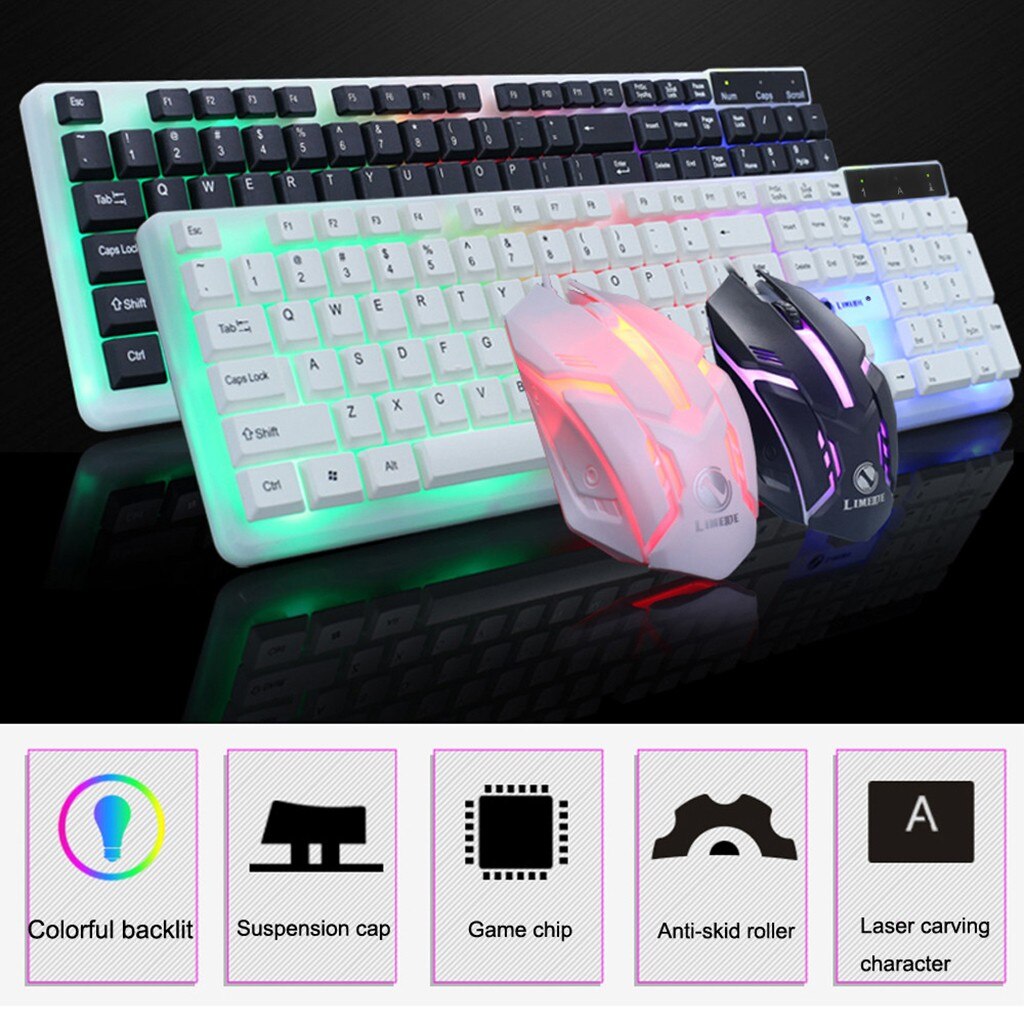Colorful LED Backlit Wired Keyboard Mouse Set Gaming Keyboard Gamer Mouse tripod Keyboard Home Office PC Laptop