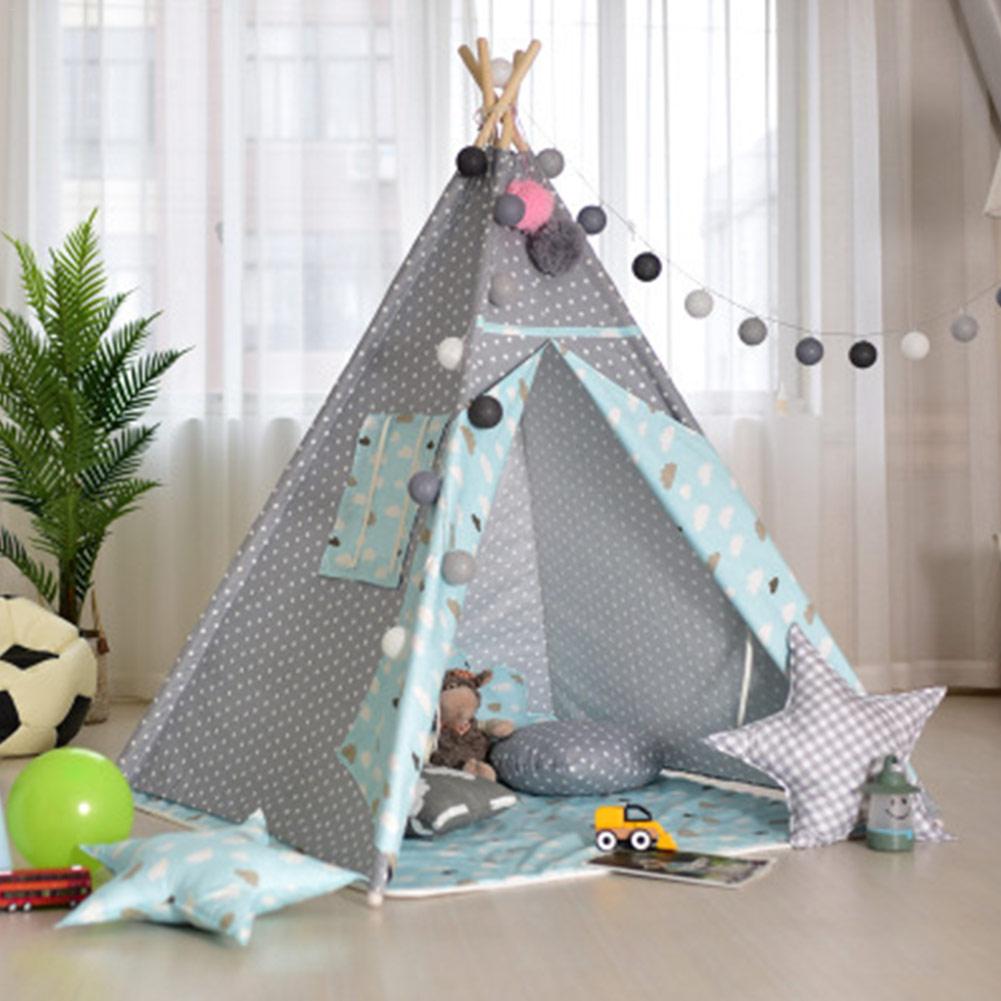 Leinwand Tipi Zelt freundlicher Tipi Tipi mit Grau Pom Poms Indische Spielen Zelt Haus freundlicher Tipi T Pee Zelt KEINE matt