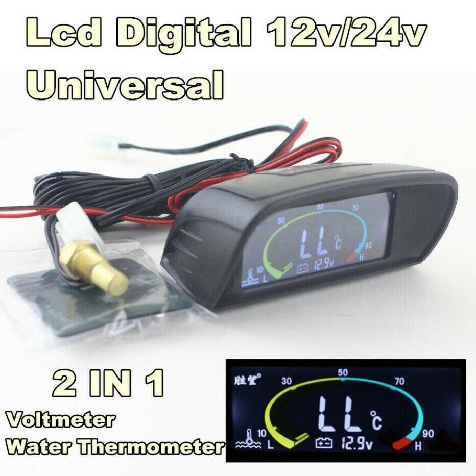 2in1 Auto Voltmeter Volt Water Temperatuurmeter Meter Lcd Digitale Sensor/10Mm