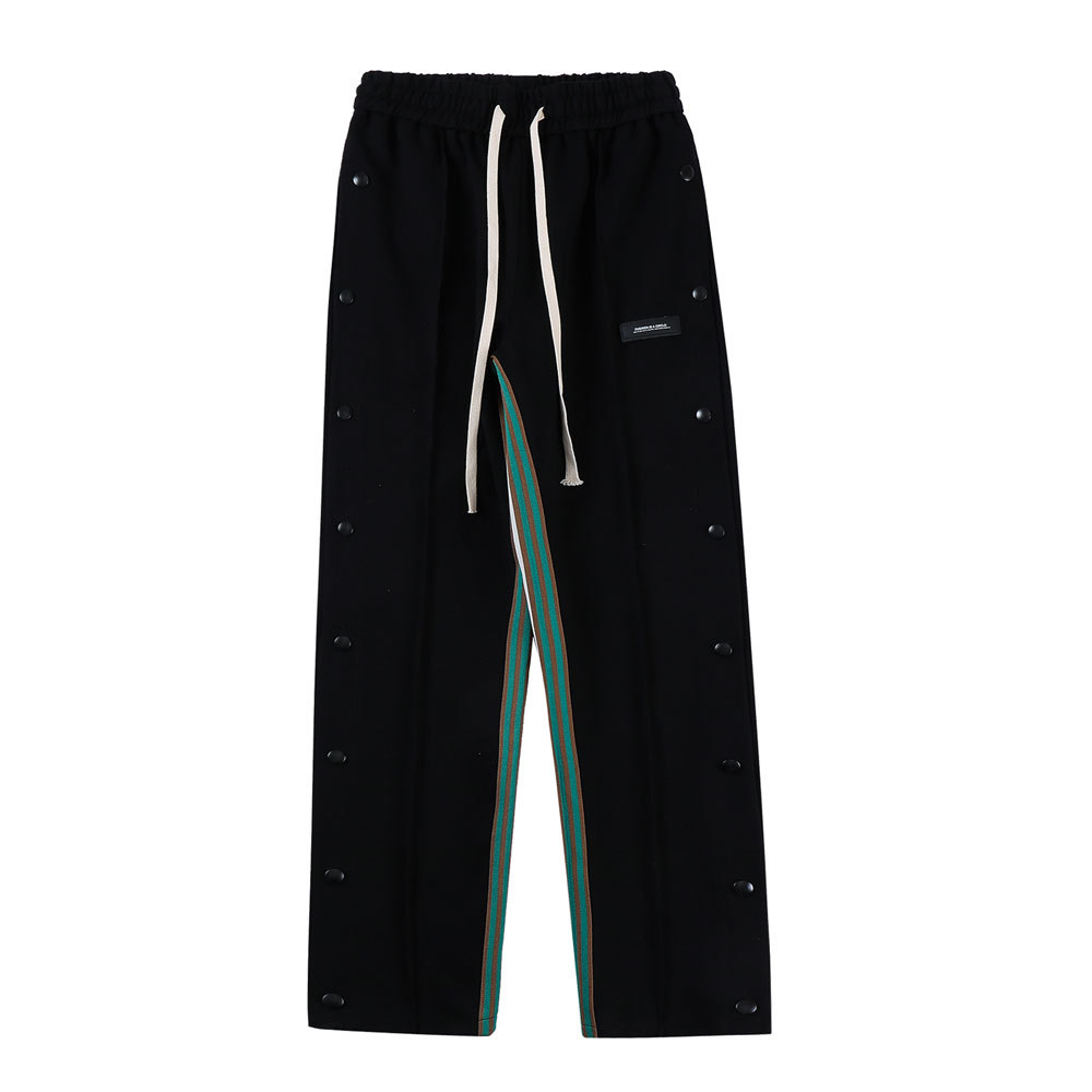 UNCLEDONJM patchwork side striped casual pants men side button slit trousers skateboard sweatpants hip hop pants: L / black