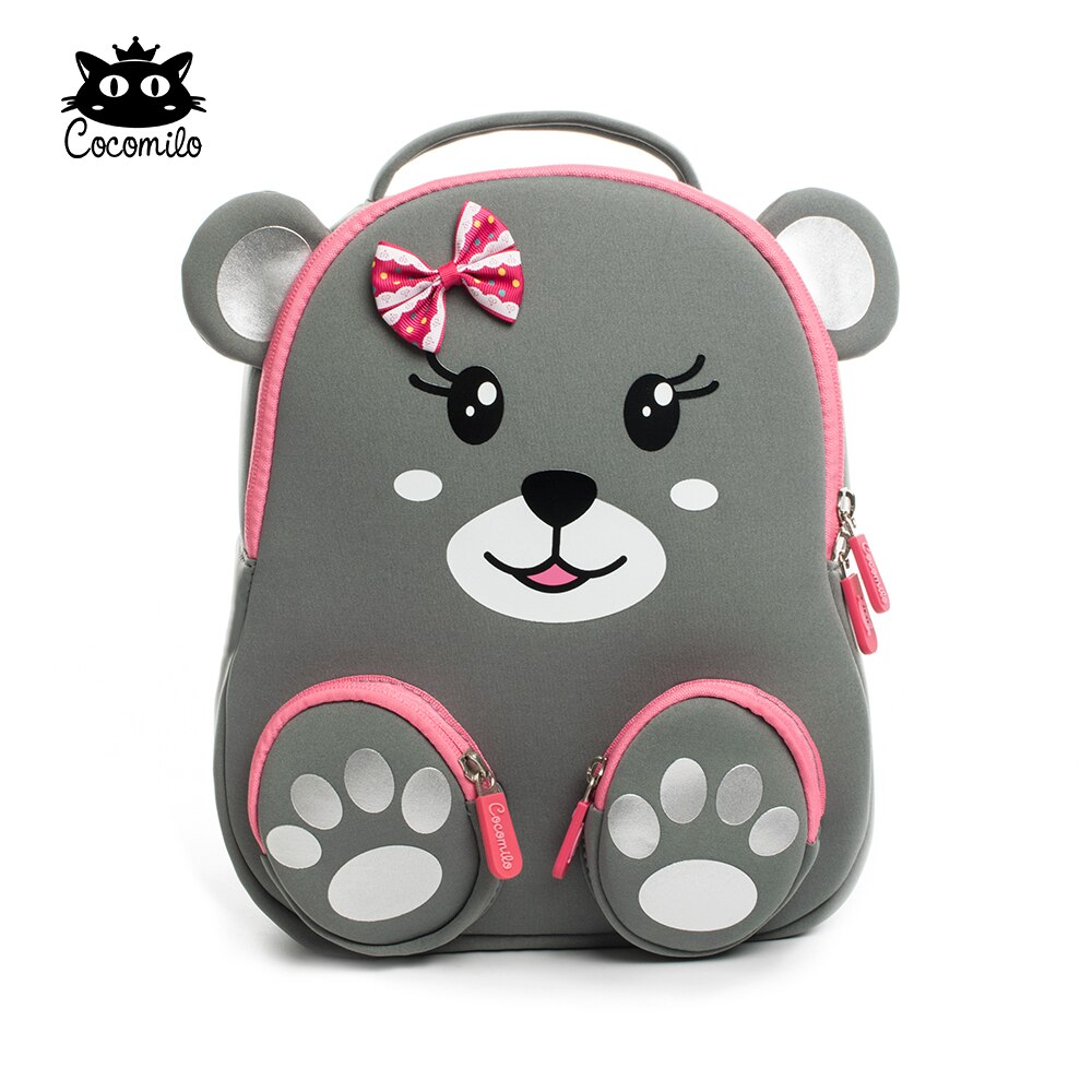 Cocomilo Little bear pattern Kids School Bag 3D Cartoon soft Backpack Cat Small Kindergarten Toddler Baby bag for kids 2-6 Years: gray bear