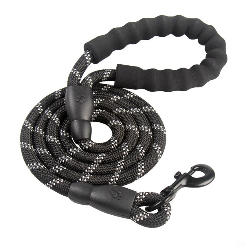 Laisse pour chien en Nylon, corde ronde d'escalade réfléchissante, Durable, 1.5M, petit et moyen gabarit, avec poignée confortable: Black