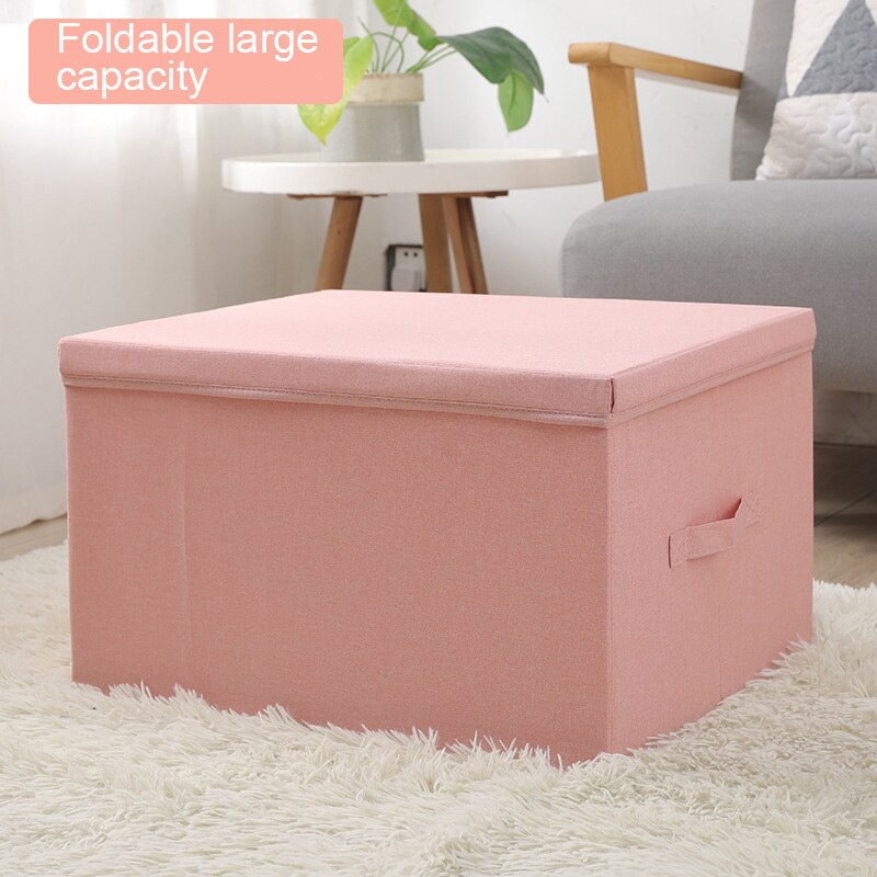 Stora förvaringslådor med lock hopfällbara korgar kläder arrangör för quilt hem sovrum garderob tyg förvaringskärl: Rosa / L 45 x 35 x 25cm