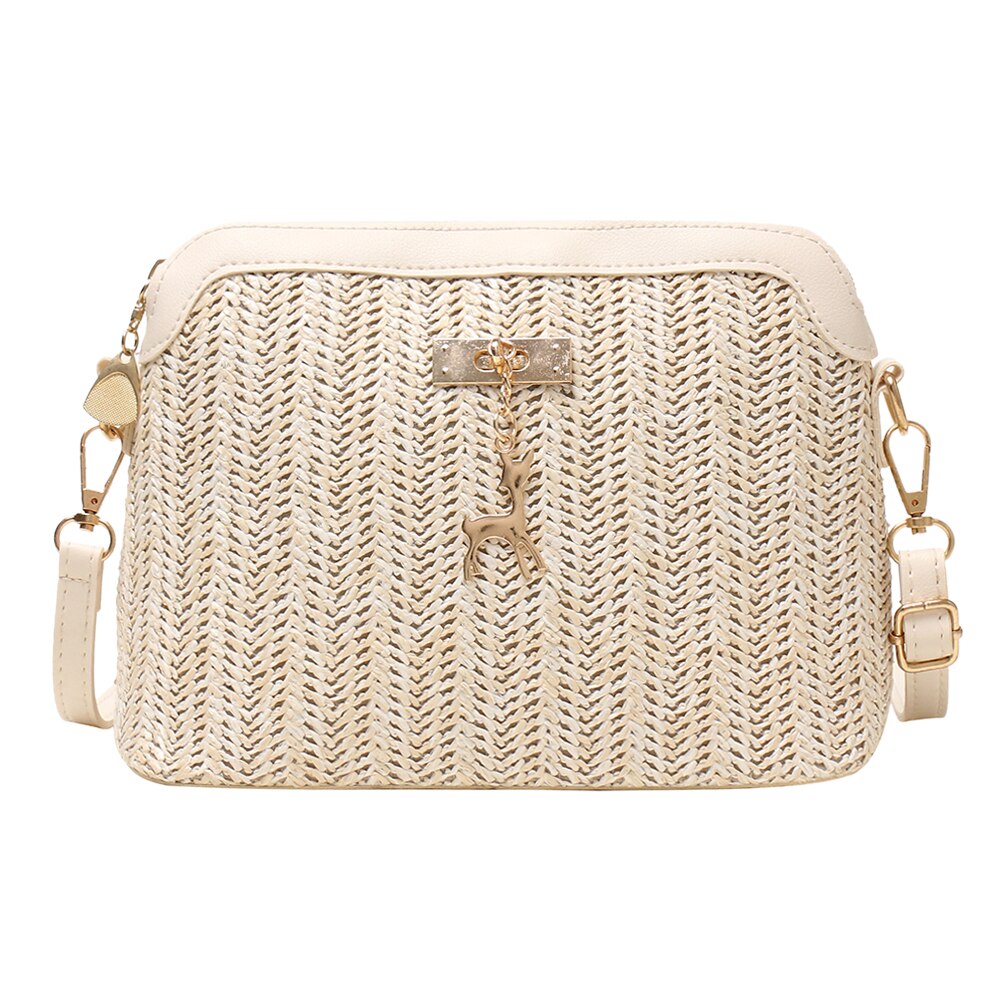 Zomer Stro Crossbody Tassen Voor Vrouwen 2022 Handgemaakte Geweven Pu Lederen Boho Bag Vrouwelijke Zomer Strand Bohemen Schoudertassen: Beige