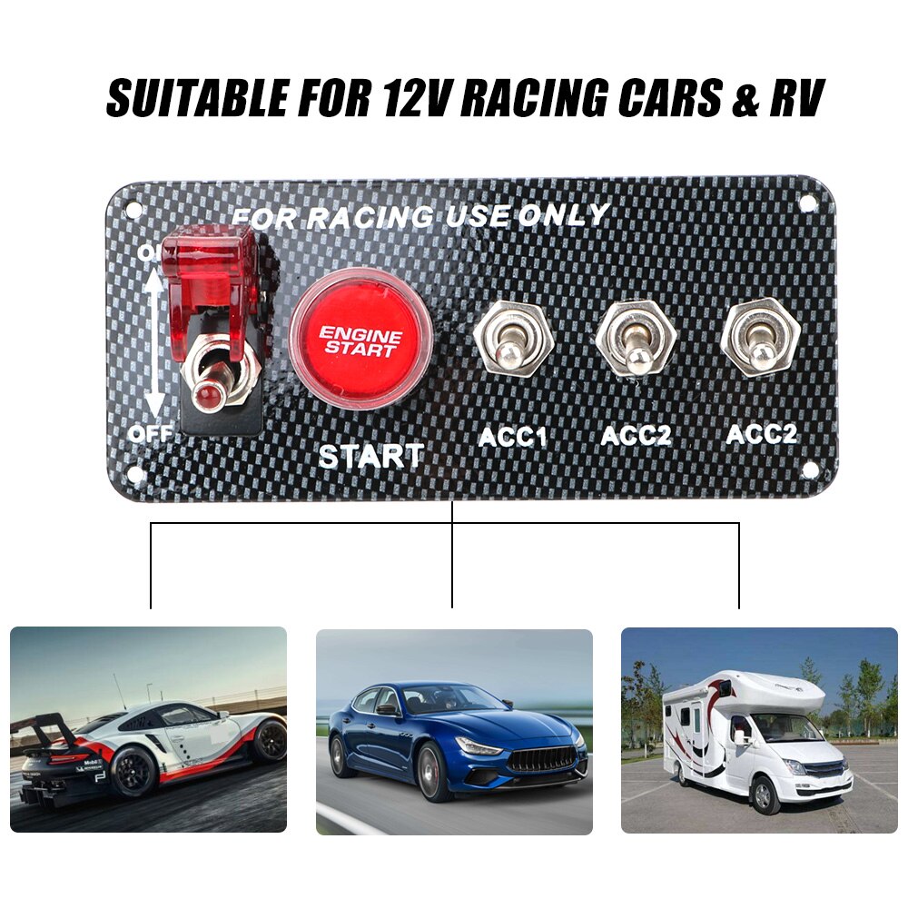 12V LED Toggle Switch Ignition Switch Panel LED Carbon Fiber for Racing Car Engine Start Push Button Car Accessories