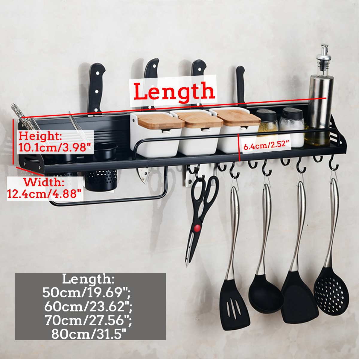 Wall-Mount Spice Racks Aluminum Kitchen Organizer Storage Shelves Utensil Spoon Hanger Hook Kitchen Gadgets Accessories Supplies