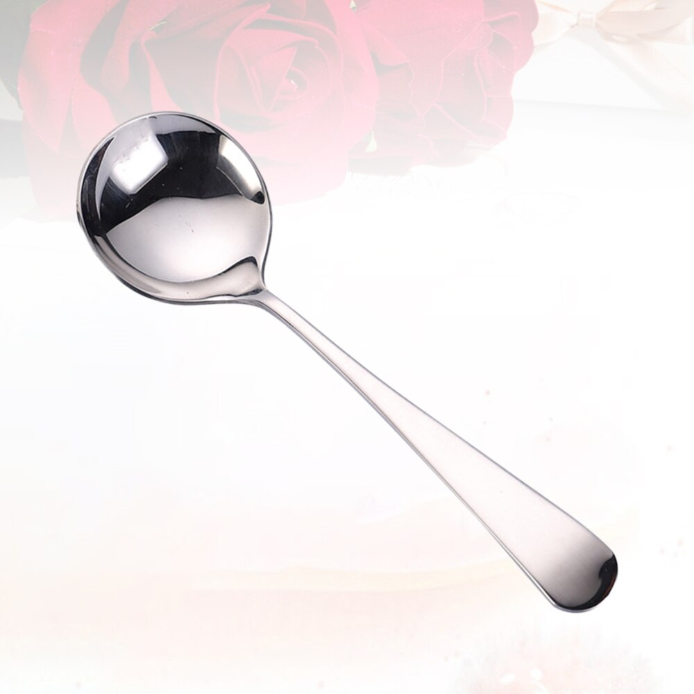 3pcs Silver 304 Stainless Steel Spoon Dessert Serving Spoon Tableware Round Spoon for Home Restaurant