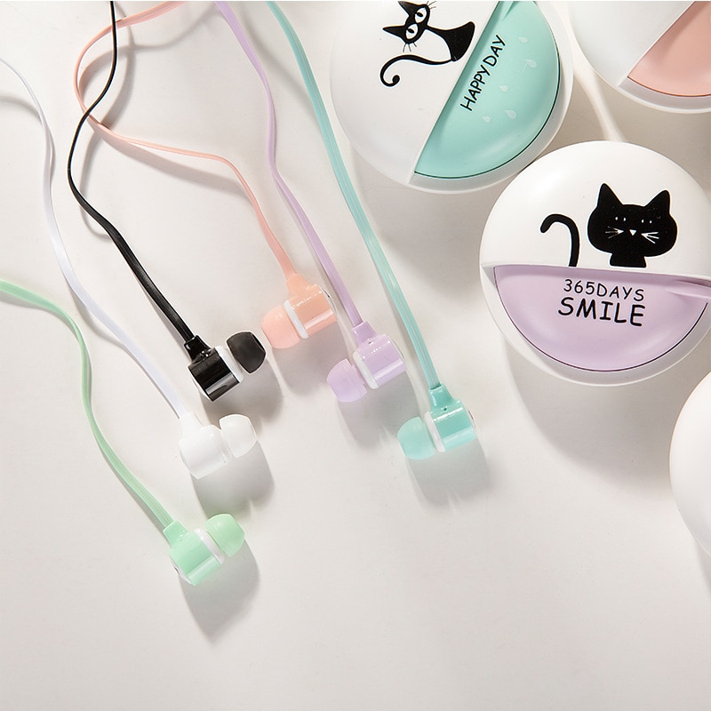 Kawaii mignon chat dessin animé écouteur 3.5mm dans l'oreille stéréo écouteurs avec micro avec casque étui pour Iphone Xiaomi Huawei Samsung TXTB1