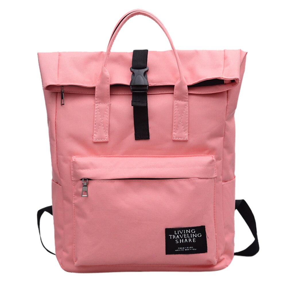 Cor Pure moda feminina Sacola Bolsa Escola Mochila de Nylon Impermeável Mochila Grande Mochila de Viagem Capacidade Рюкзак: Rosa