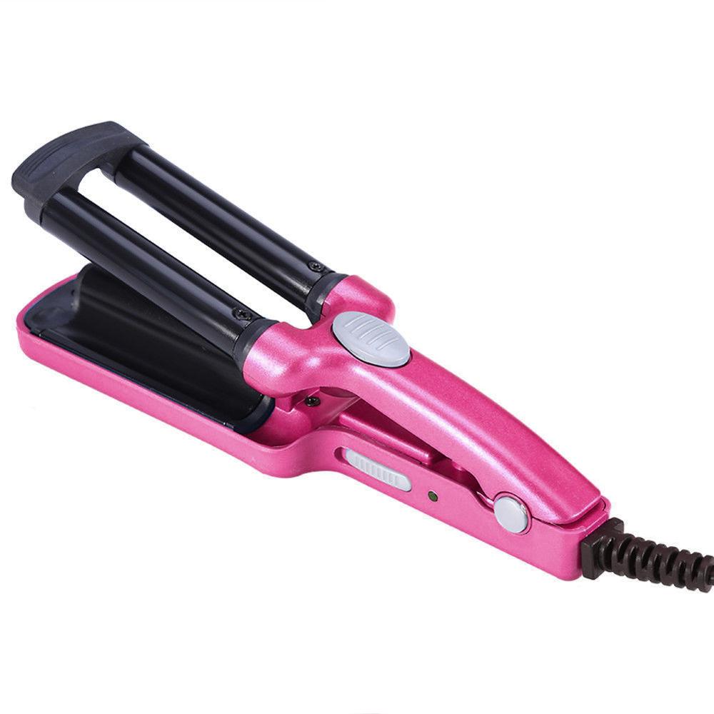 Mini Triple Barrel Hair Curler Ceramic Crimper Hair Curling Iron Salon Wave Roller Hair Styling Tools Curling Wand: pink / EU
