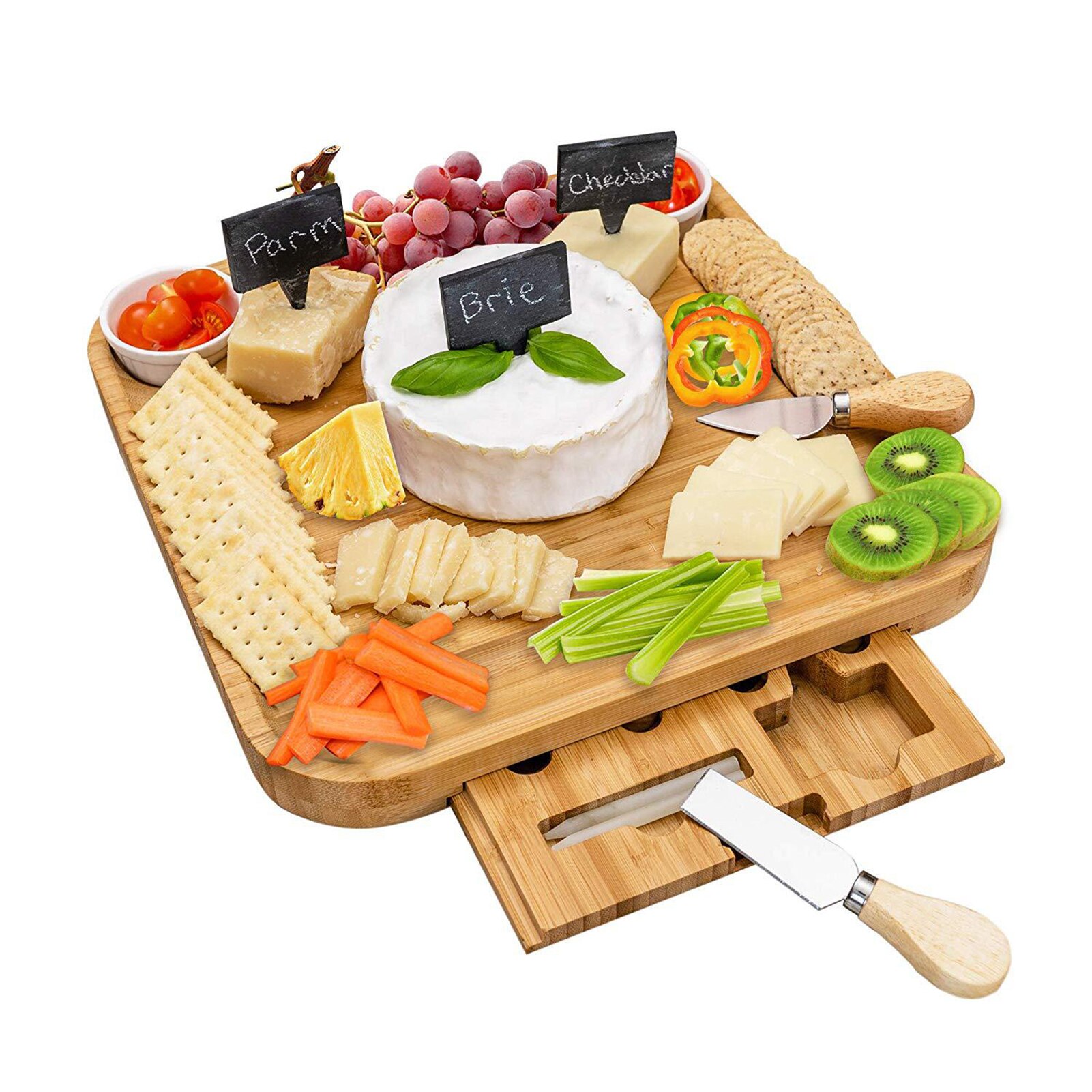 Natural Wooden Exquisite Cheese Cutter Board Set Cheese Cutter Ceramic Bowl Ergonomic Kitchenware Charcuterie Platter