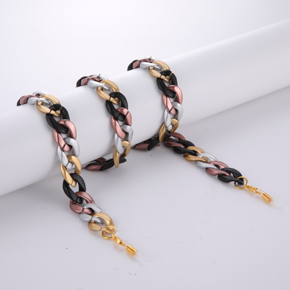 Kvinder satin akryl solbrilleholder kæder mat guld brun sort grå maske kæde lanyard brillesnor brillestrop reb: Multi farve - guld