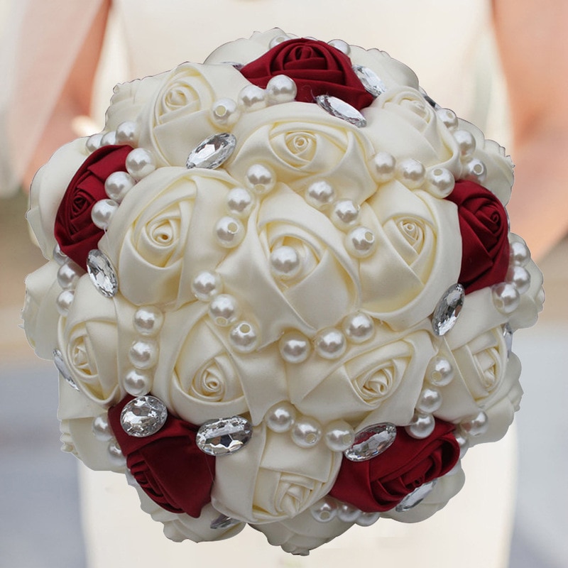 Brudebuket bryllupsbuket mariage kunstig bryllupsbuket kunstig elfenben rose bryllup blomst de mariage