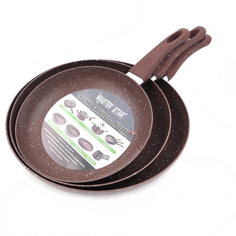 Master Star Non-Stick Fry Pan 20/24/28cm Set Brown Color Frying Pan Granite Coating Pan Beaf Skillet Gas Cooker Daily Use
