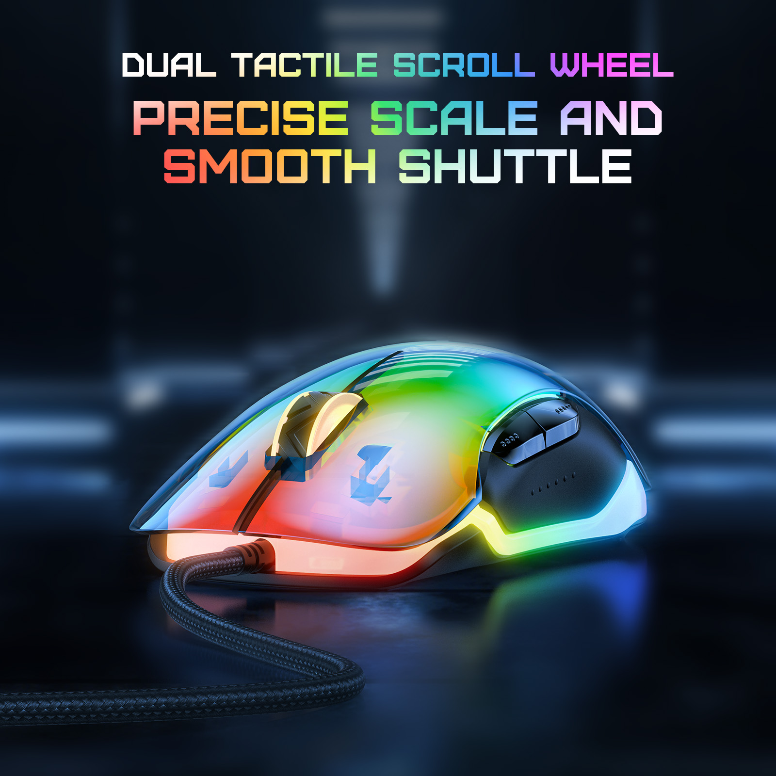 ONIKUMA Phantom RGB Gaming Mouse 7-Speed Adjustable DPI Dual Haptic Scroll Wheel