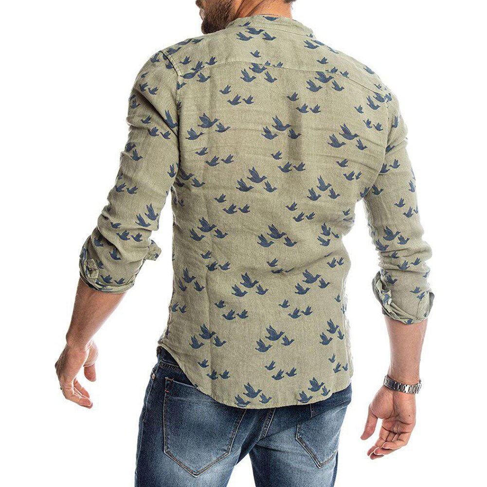 Camisa de manga larga con botones y estampado de Paloma para hombre, ropa informal ajustada de lino, primavera y otoño
