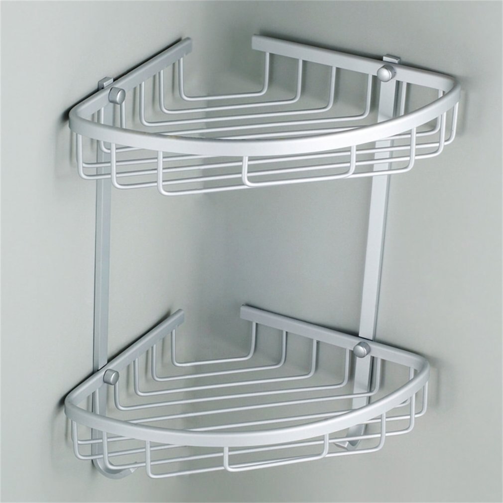 Estante esquinero para baño, cesta de ducha triangular de dos niveles, 2 capas de espacio, champú, jabón, cosmético, estantería de almacenamiento de aluminio