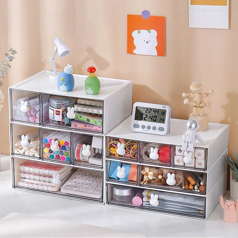 1PC White Plastic Stackable Desktop Drawer Organizer, Multi-Functional Storage Box for Office, Home, and Classroom