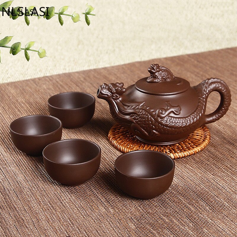 5 Stks/set Chinese Yixing Paarse Klei Thee Sets Xishi Theepot Handgemaakte Ketel Master Theekopjes Authentieke Huishoudelijke Theewaar Drinkware
