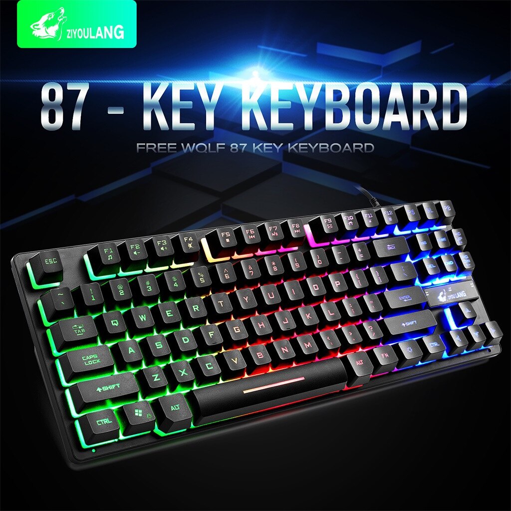 Gaming Keyboard Seven-Color Backlit Keyboard K16 87 Keys 12 Multimedia Keys For PC / Laptop for Teclado Gamer Wired Keyboard